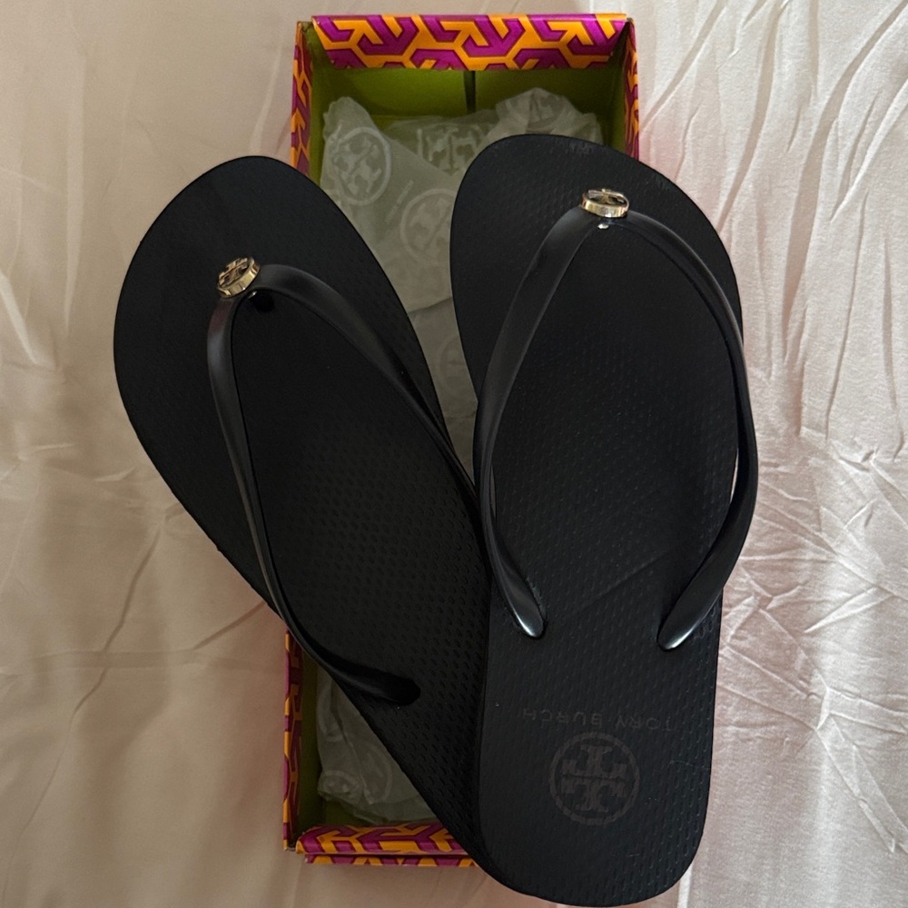 Tory Burch Black Sandals with Crystal Detail